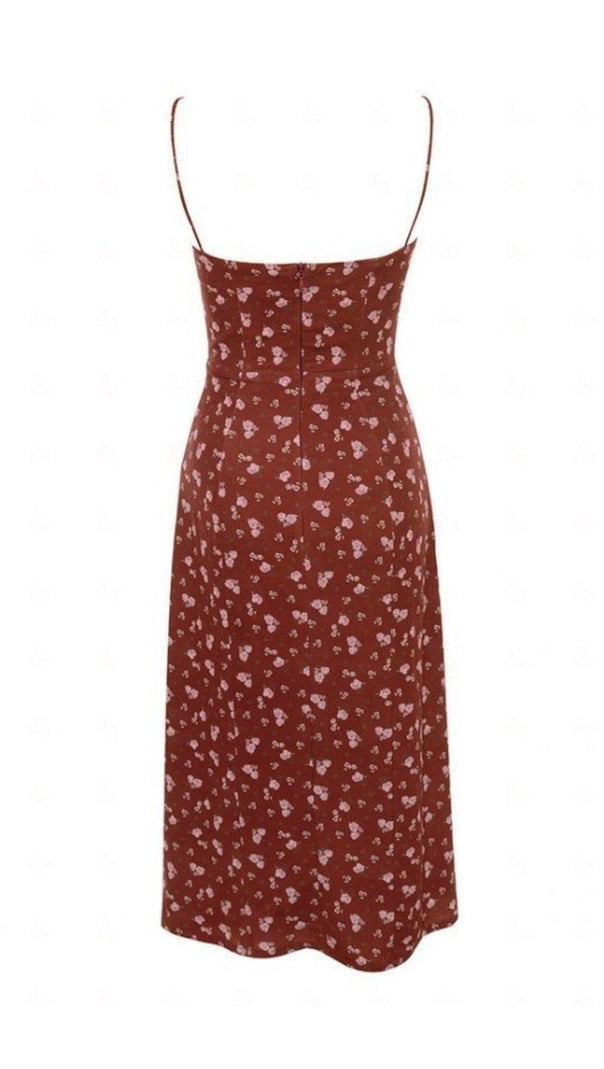 AIIZIE WINE FLORAL BUSTIER MIDI DRESS - product image