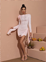 Ariadne Long Sleeve Embellished Mini Dress In Pink