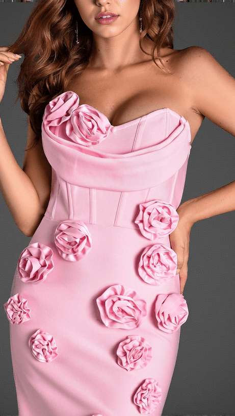 MARWOND CORSET STRAPLESS 3D FLORAL DRESS