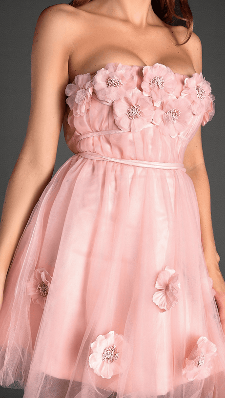 MAKAN 3D FLORAL MESH MINI DRESS