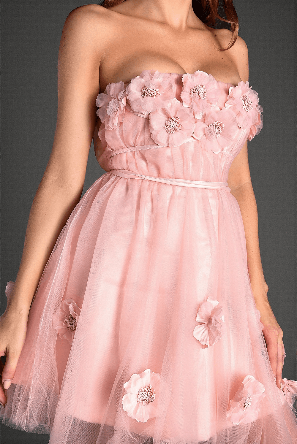 MAKAN 3D FLORAL MESH MINI DRESS