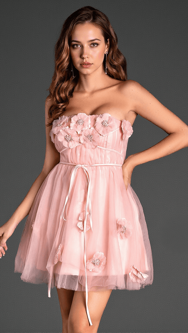 AIIZIE MAKAN 3D FLORAL MESH MINI DRESS - product image