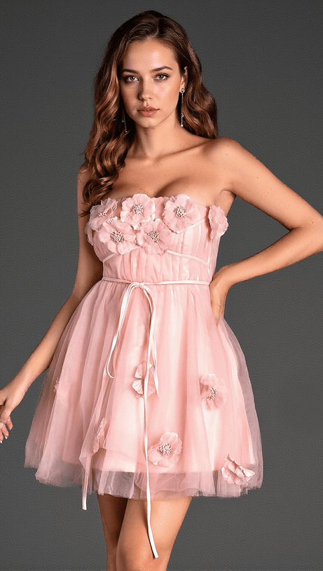 MAKAN 3D FLORAL MESH MINI DRESS