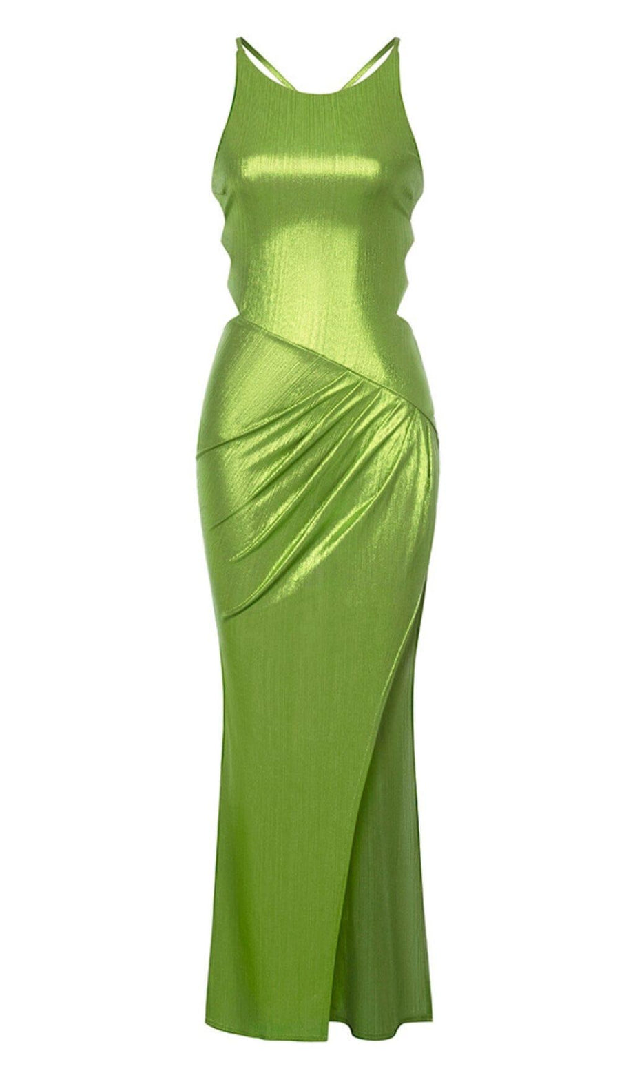 ABITO MIDI CON SPACCHI E SPACCHI SULLA COSCIA, VERDE
