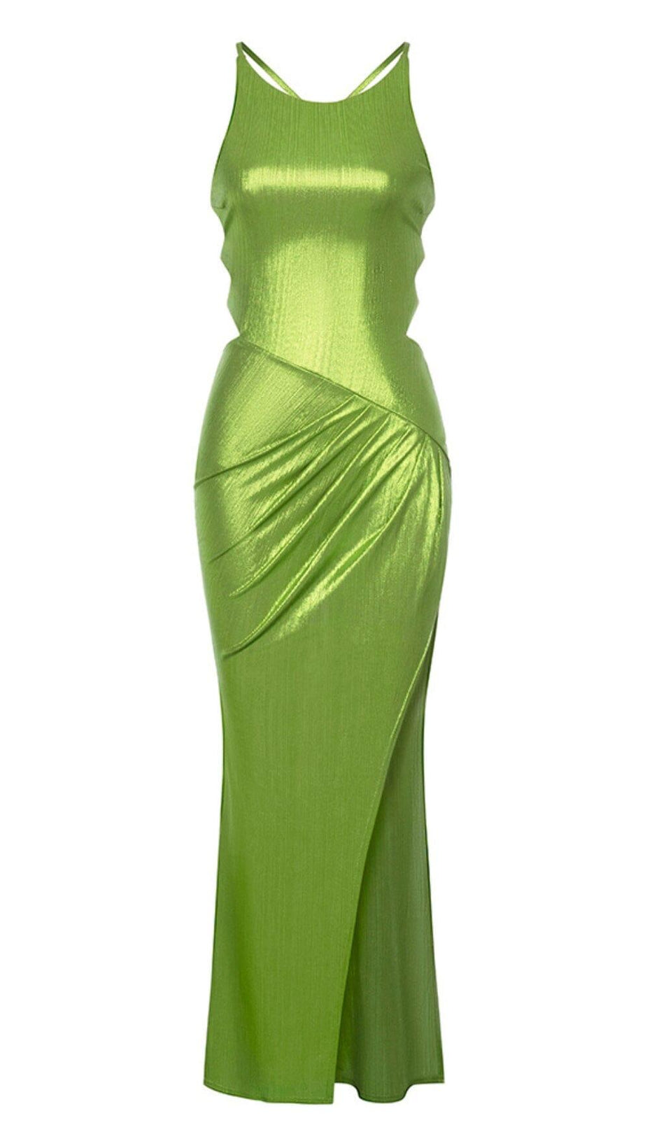 STRAPPY THIGH SLIT MIDI DRESS IN GREEN