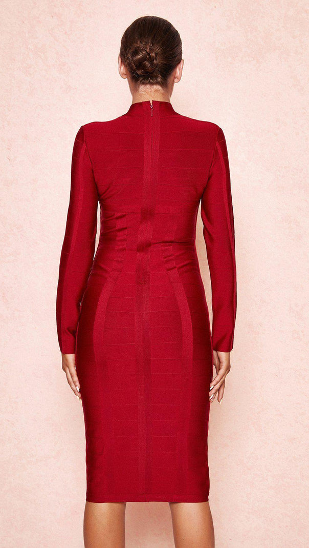 AIIZIE WINE CUT OUT LONG SLEEVE BANDAGE DRESS - product image