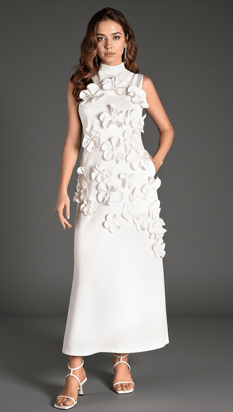 EALASID HIGH NECK SLEEVELESS FLOWER DRESS