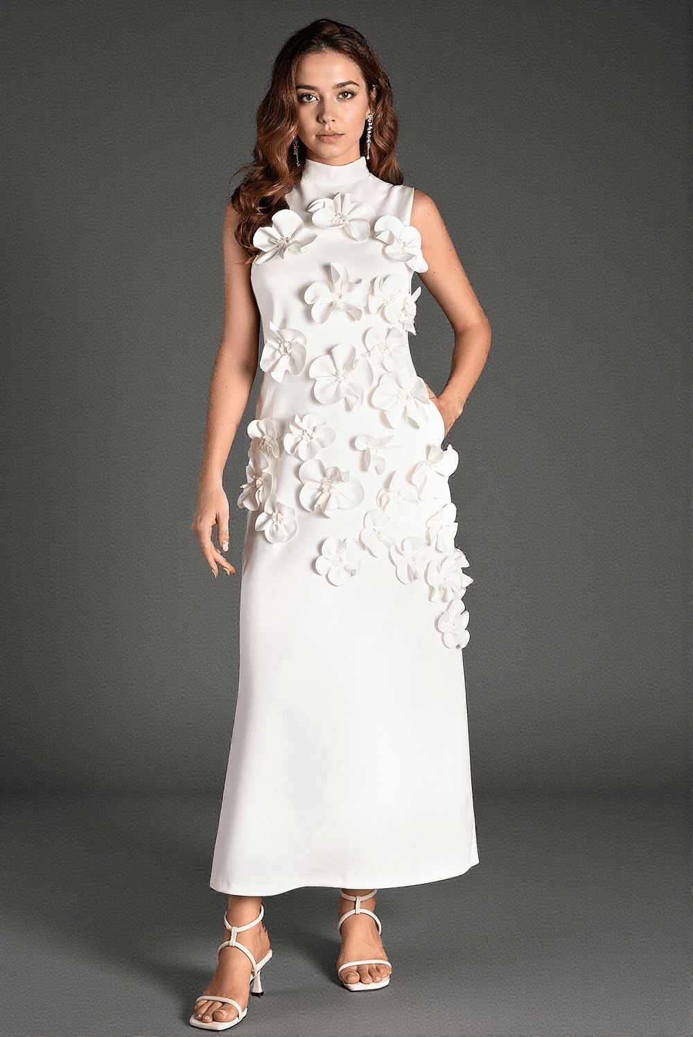 EALASID HIGH NECK SLEEVELESS FLOWER DRESS