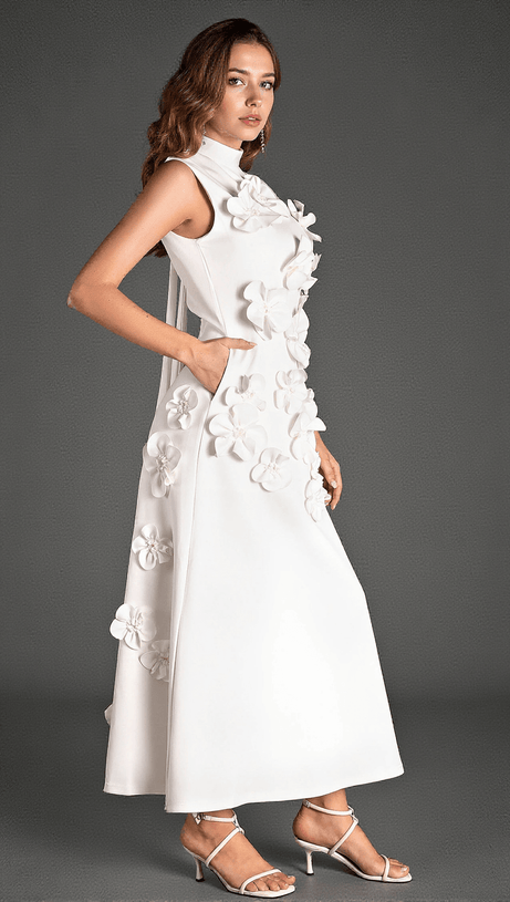 EALASID HIGH NECK SLEEVELESS FLOWER DRESS
