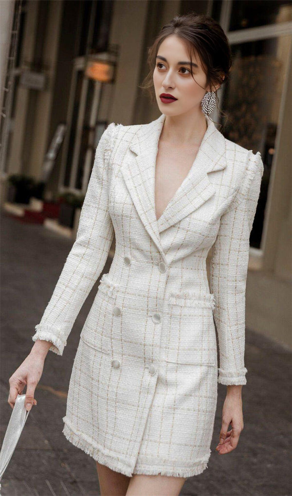 WHITE TEMPERAMENT SUIT DRESS