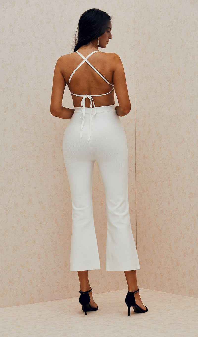 WHITE TEMPERAMENT BANDAGE JUMPSUIT