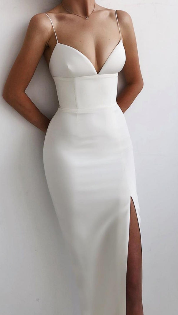 AIIZIE WHITE SWEETHEART NECKLINE BANDAGE DRESS - product image