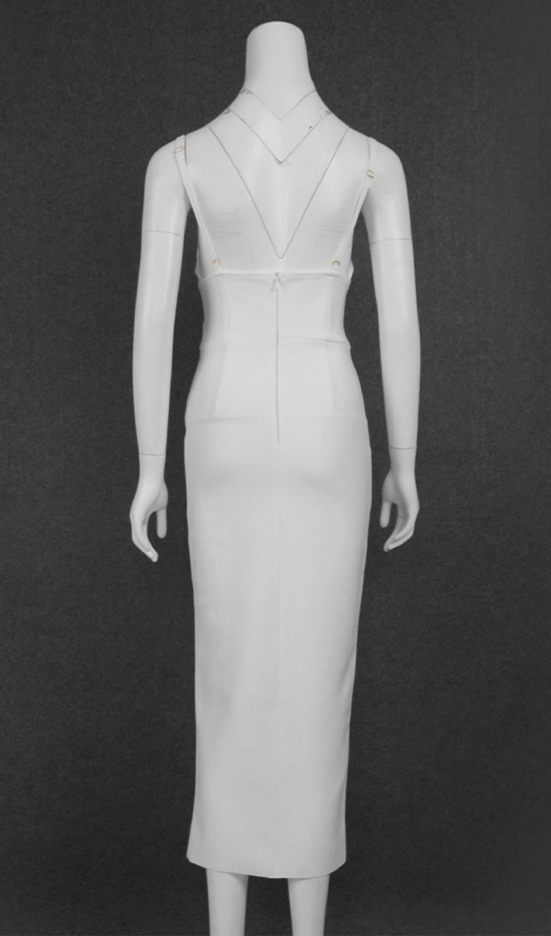 WHITE SWEETHEART NECKLINE BANDAGE DRESS