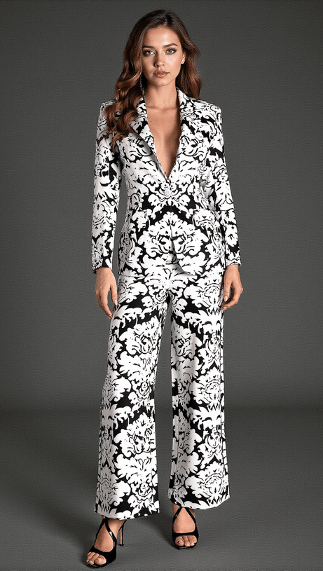 LIKOURGOS V-NECK PRINTED BLAZER SET
