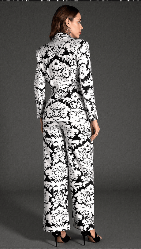 LIKOURGOS V-NECK PRINTED BLAZER SET