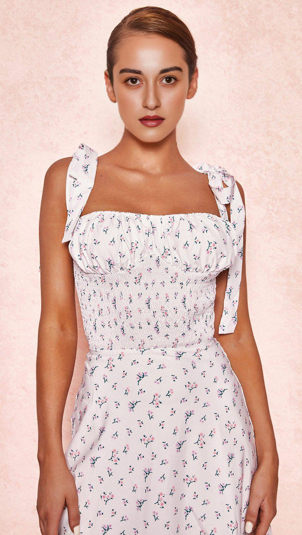 AIIZIE WHITE RUCHED MIDI DRESS - product image