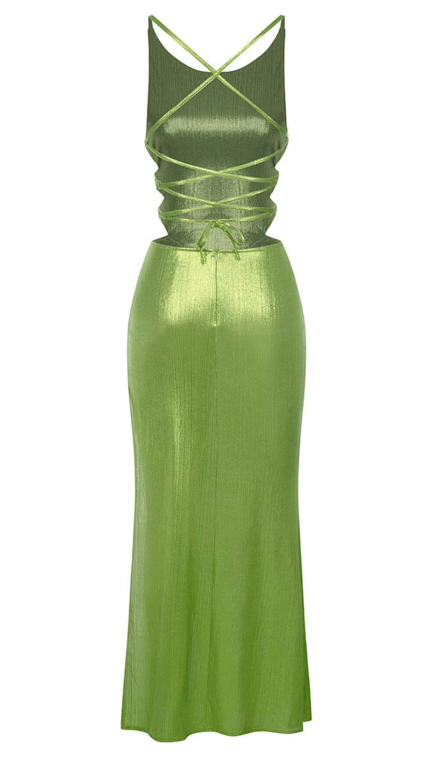 ABITO MIDI CON SPACCHI E SPACCHI SULLA COSCIA, VERDE