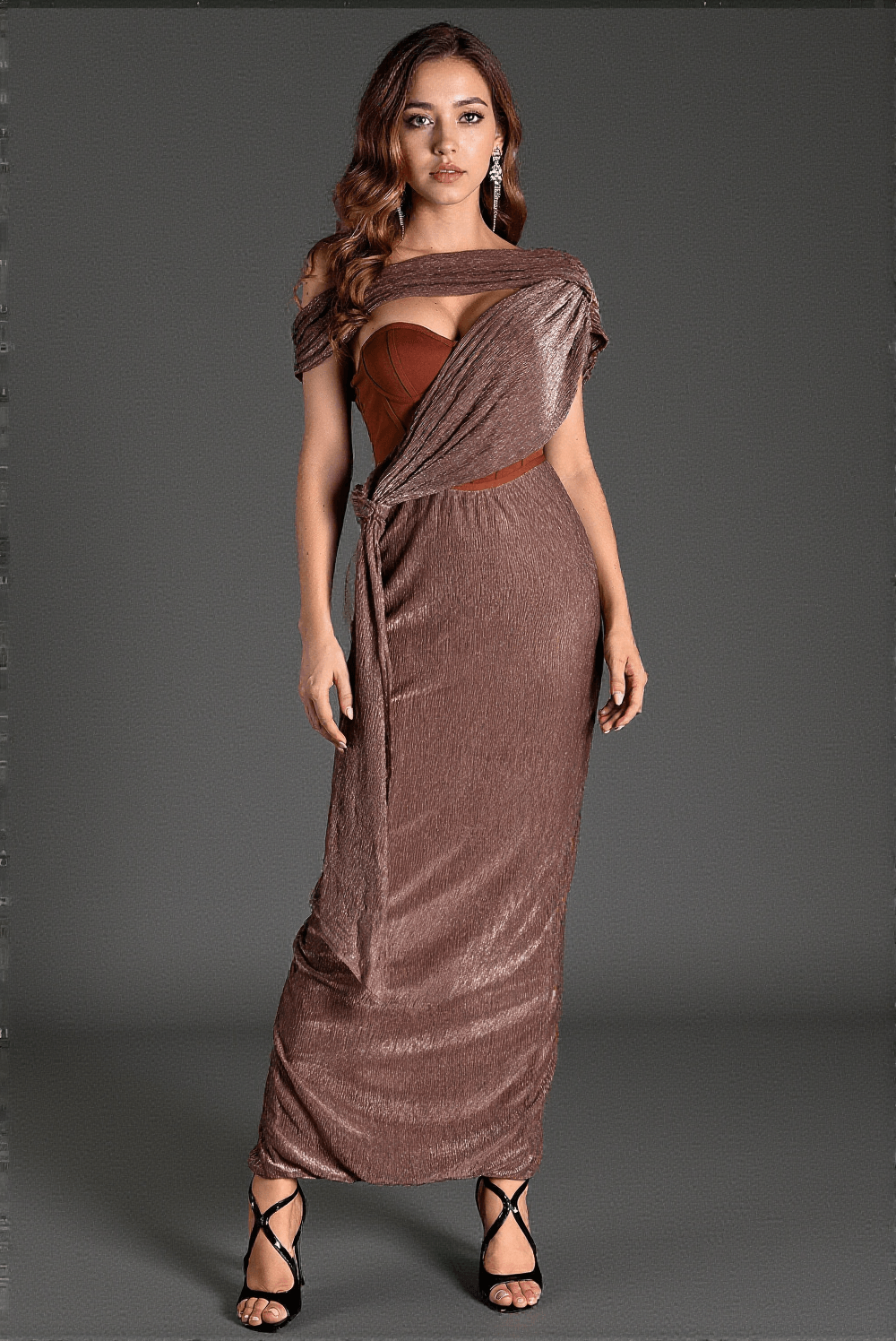 ANARGYROS RIBBON CORSET MAXI DRESS