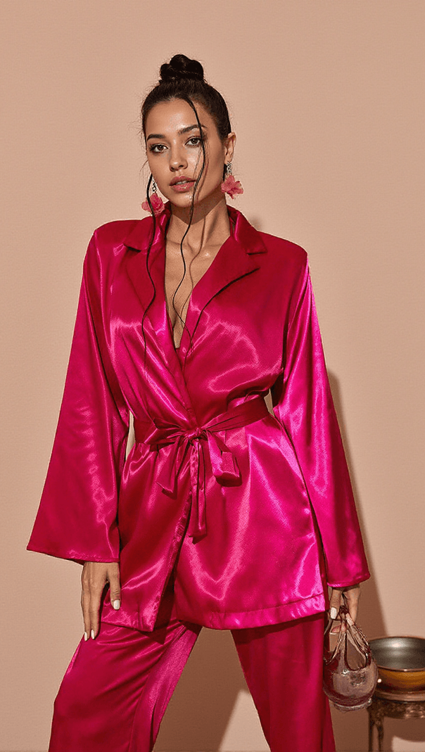 AIIZIE ZARIYAH SATIN BLAZER IN HOT PINK - product image