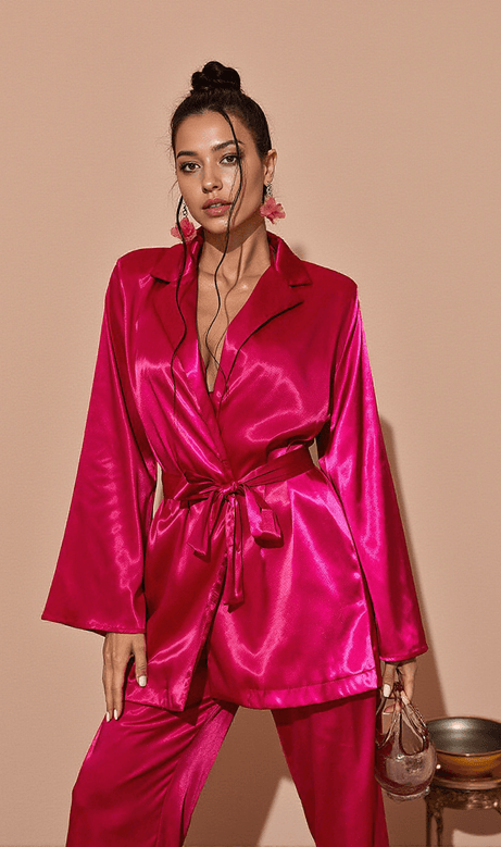 Zariyah Satin Blazer In Hot Pink