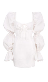 WHITE PUFF SLEEVE CORSET DRESS