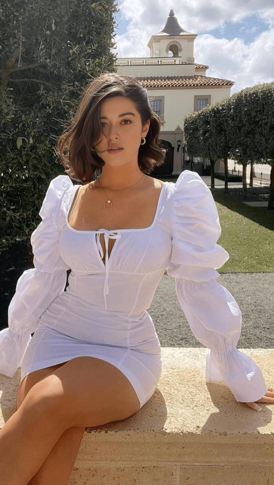 ABITO CORSETTO BIANCO CON MANICHE A SBUFFO 