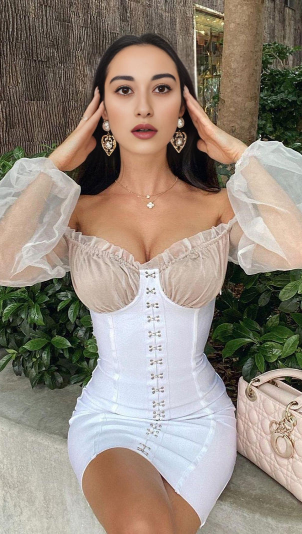 AIIZIE WHITE YARN SLEEVE MINI DRESS - product image