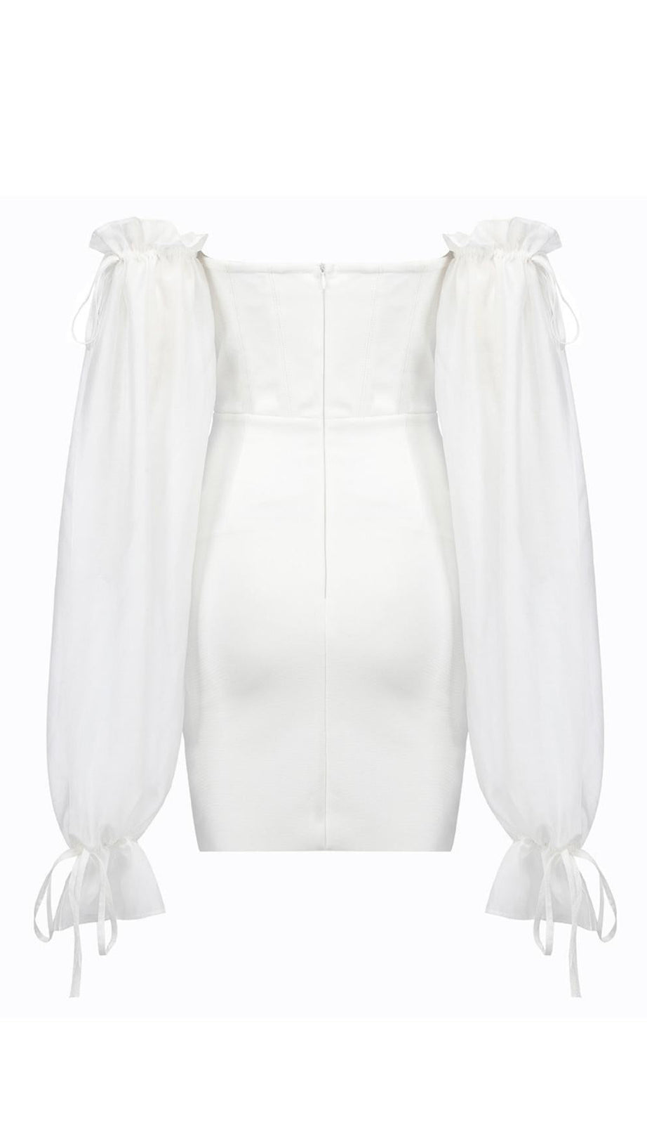 ABITO BENDAGGIO CON MANICHE IN PIZZO BIANCO E CUCITURE