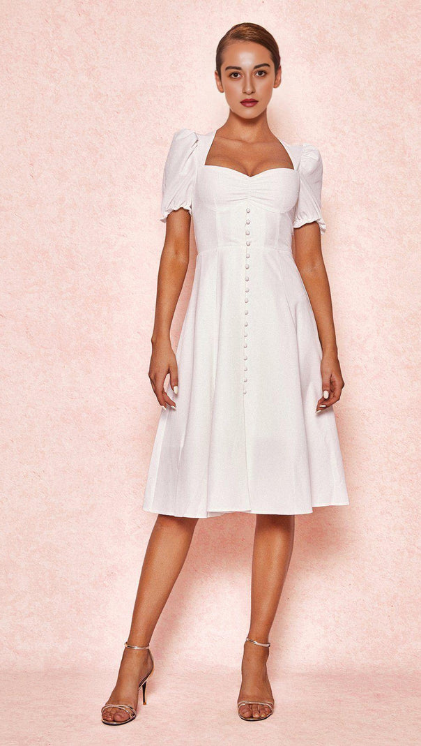 AIIZIE WHITE LINEN PUFF SLEEVE MIDI SUNDRESS - product image