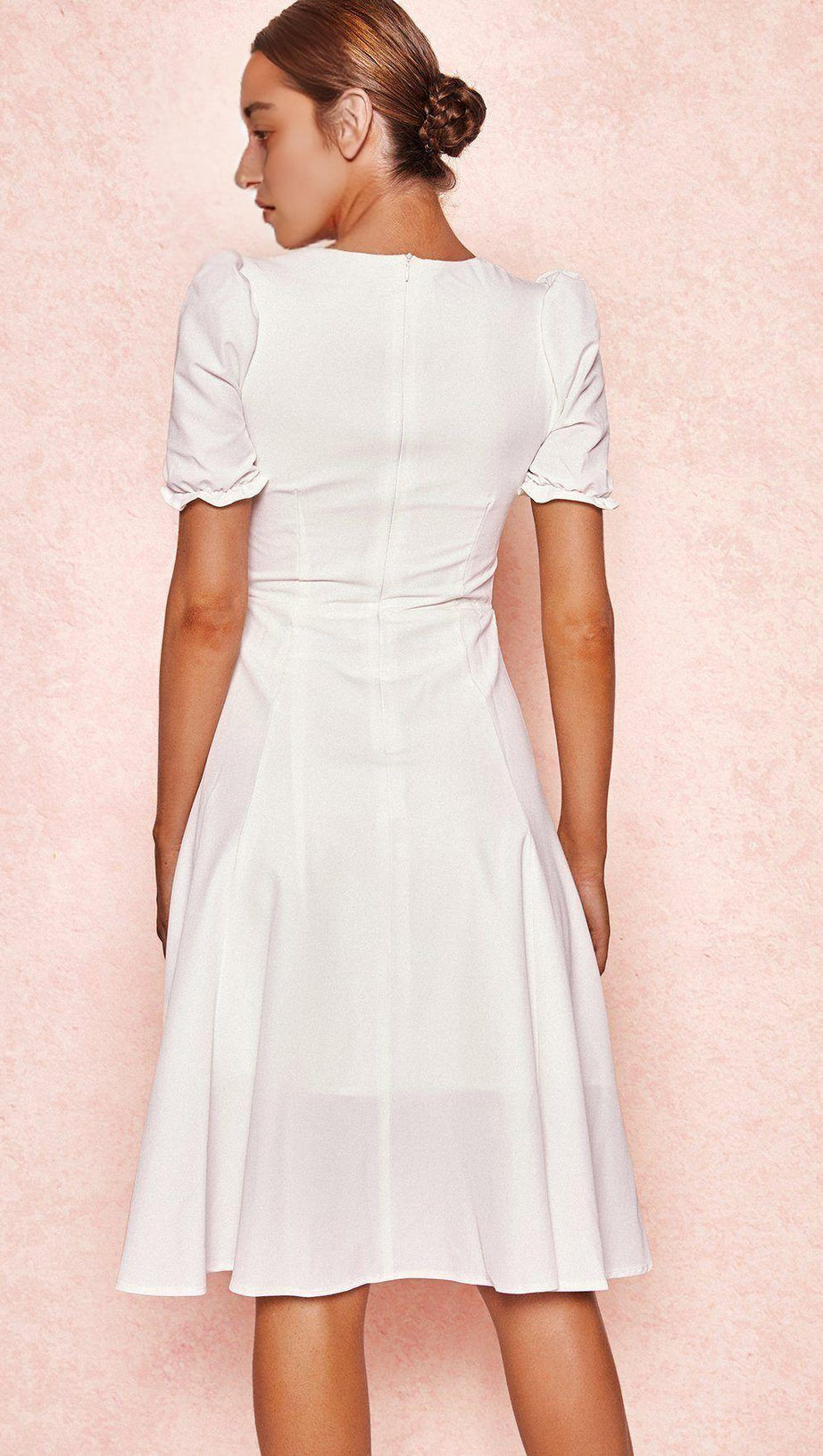 ABITO ESTIVO MIDI IN LINO BIANCO CON MANICHE A SBUFFO