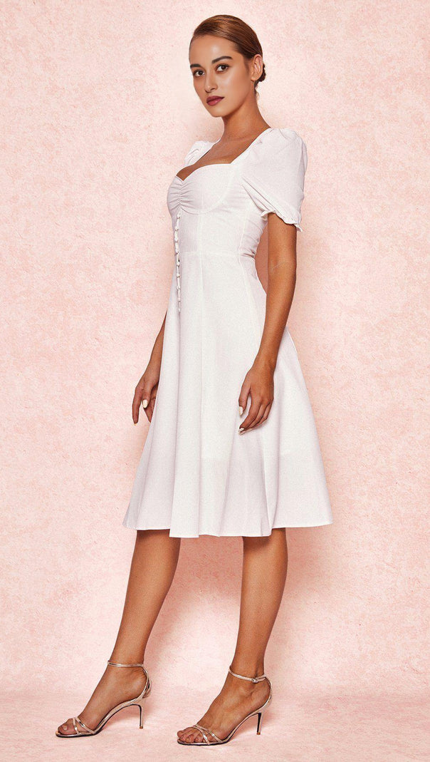 AIIZIE WHITE LINEN PUFF SLEEVE MIDI SUNDRESS - product image