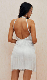 WHITE FRINGED BANDAGE DRESS