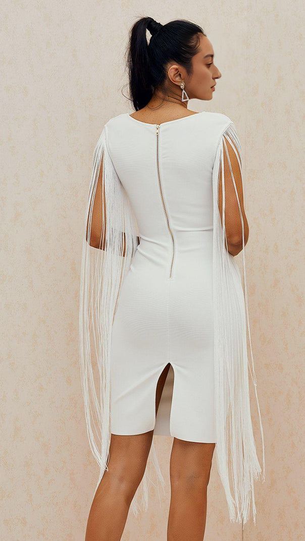 AIIZIE WHITE FRINGED BANDAGE DRESS - product image