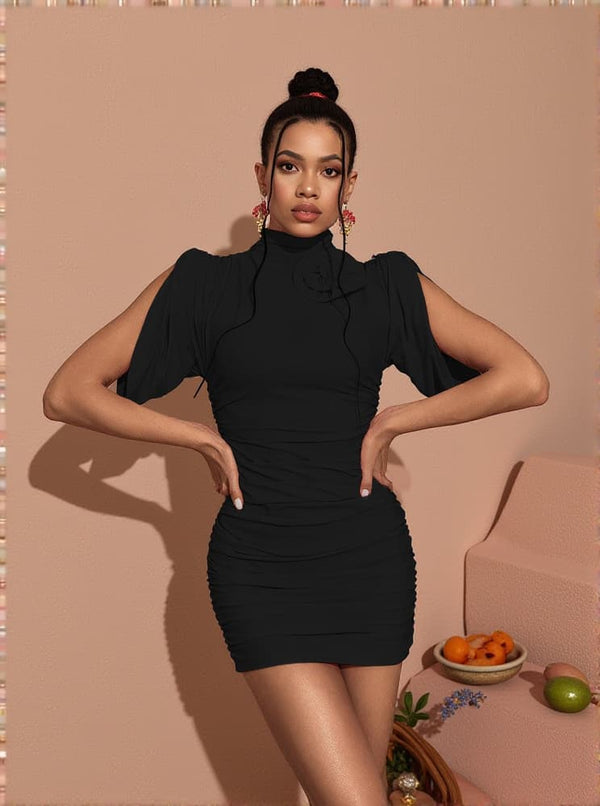 Jessamy Ruched Mini Dress In Black