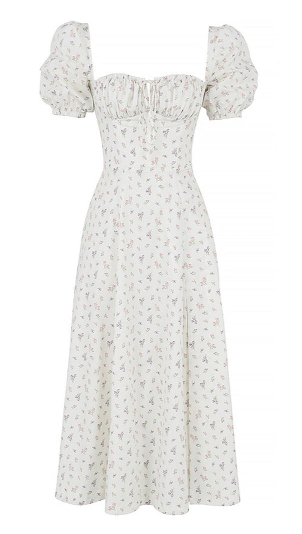 AIIZIE WHITE FLORAL PUFF SLEEVE MIDI DRESS - product image