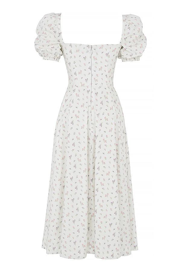 AIIZIE WHITE FLORAL PUFF SLEEVE MIDI DRESS - product image
