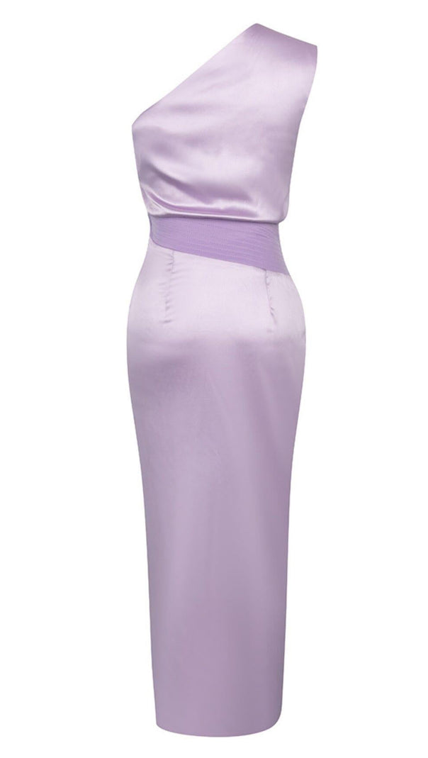 AIIZIE ONE SHOULDER SATIN MIDI DRESS IN LILAC - product image