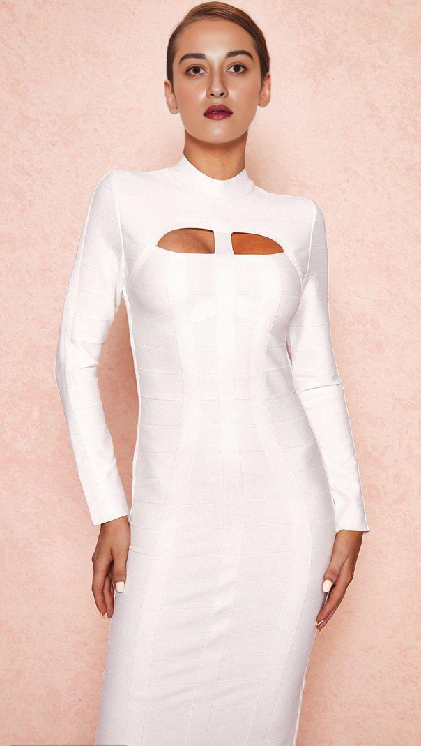 AIIZIE WHITE CUT OUT LONG SLEEVE BANDAGE DRESS - product image