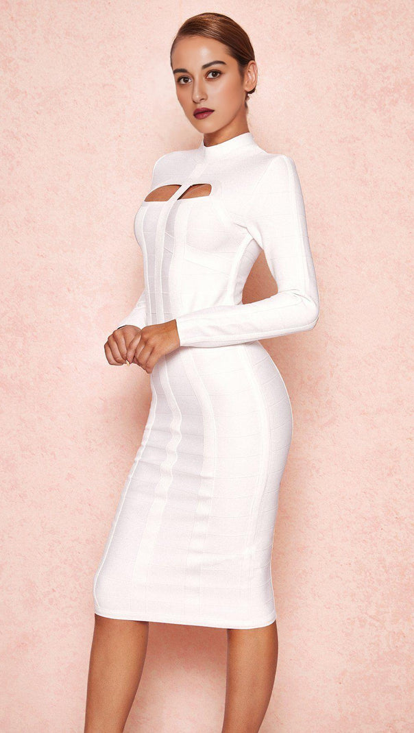 AIIZIE WHITE CUT OUT LONG SLEEVE BANDAGE DRESS - product image