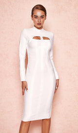 WHITE CUT OUT LONG SLEEVE BANDAGE DRESS