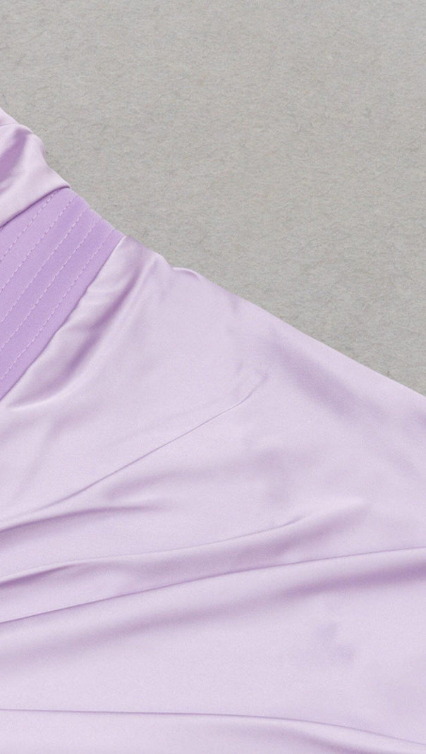 AIIZIE ONE SHOULDER SATIN MIDI DRESS IN LILAC - product image