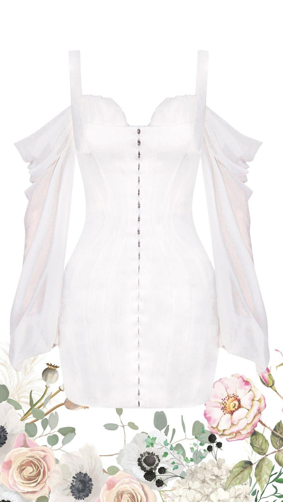 WHITE CORSET DRESS WITH BLOUSON SLEEVES