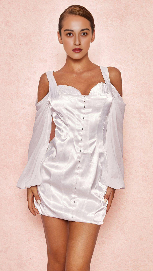 AIIZIE WHITE CORSET DRESS WITH BLOUSON SLEEVES - product image