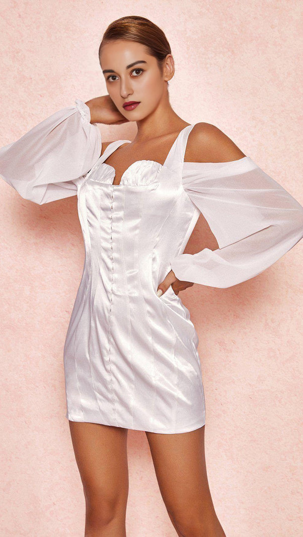 AIIZIE WHITE CORSET DRESS WITH BLOUSON SLEEVES - product image