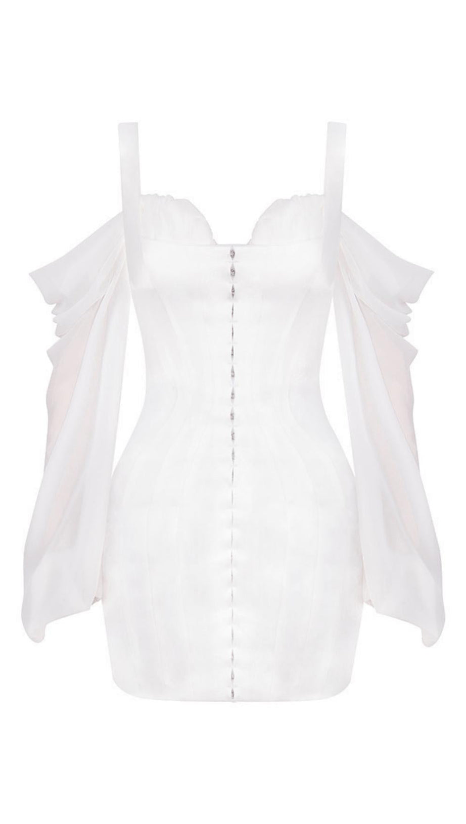 WHITE CORSET DRESS WITH BLOUSON SLEEVES