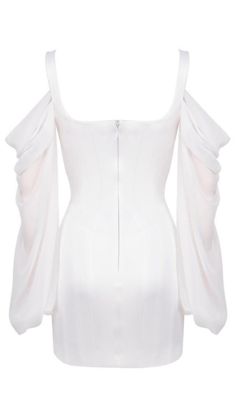 WHITE CORSET DRESS WITH BLOUSON SLEEVES