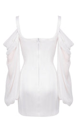 WHITE CORSET DRESS WITH BLOUSON SLEEVES