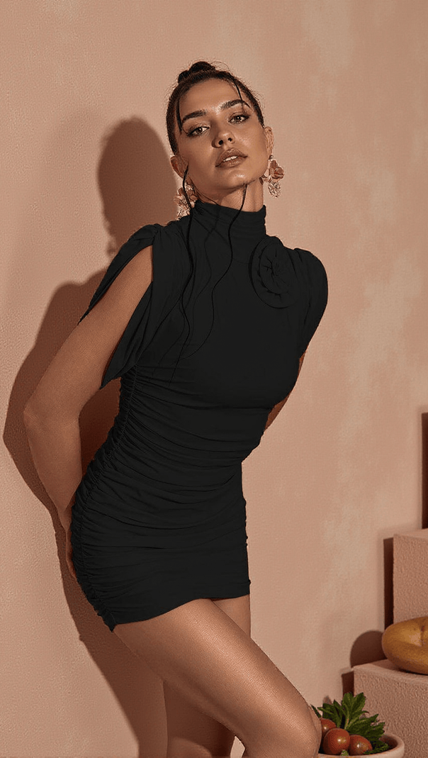 AIIZIE JESSAMY RUCHED MINI DRESS IN BLACK - product image