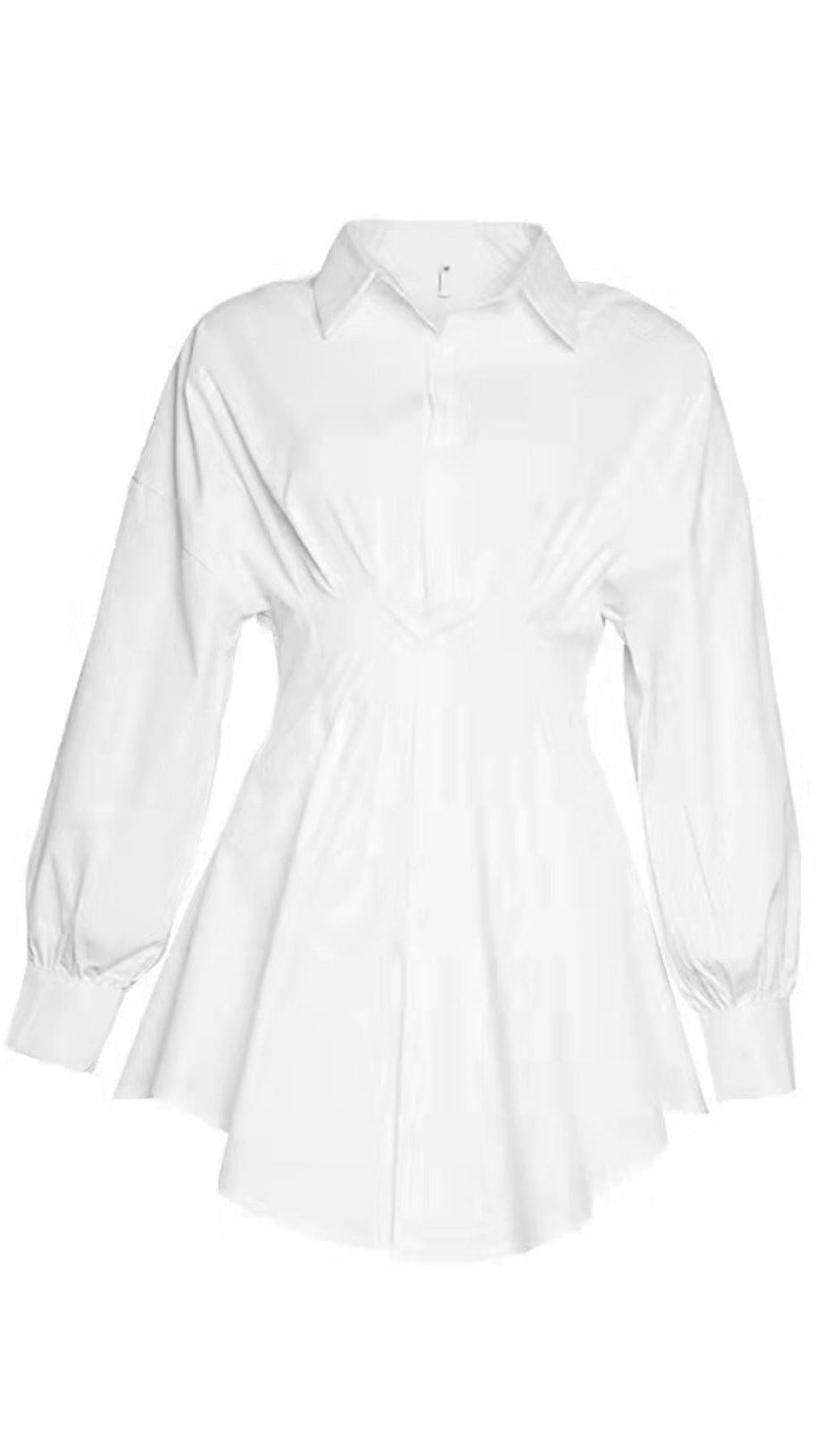 WHITE CINCHED WAIST SHIRT DRESS