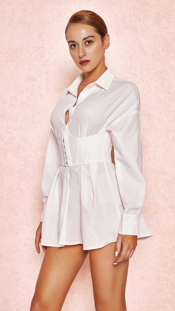 AIIZIE WHITE CINCHED WAIST SHIRT DRESS - product image